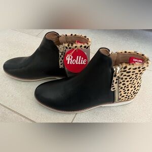 Rollie Black and Leopard Print Ankle Booties